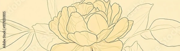 Fototapeta A minimalist illustration of a yellow peony flower with delicate linework and soft background.