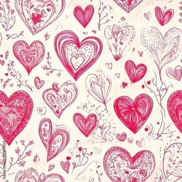 Fototapeta Repetitive heart pattern seamless background for Valentine’s Day fabric gift wrapping paper design