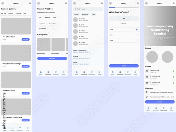Fototapeta Quiz, Test, Quizzer, Knowledge, Questionnaire Competition & Trivia Game App Ui Kit Template