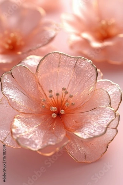 Obraz Close up of a pink flower with gold accents