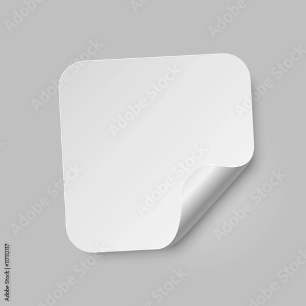 Fototapeta Vector paper sticker template with bent edge. Isolated on gray background. Vector illustration, eps 10.