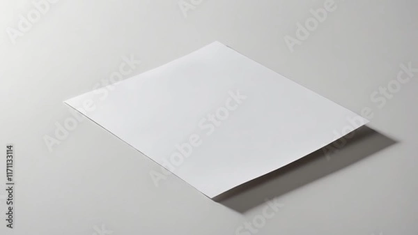 Fototapeta Blank White Paper: Minimalist Studio Shot with Subtle Shadow