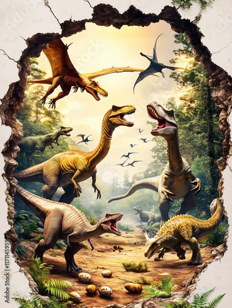 Obraz dinosaurs in the forest