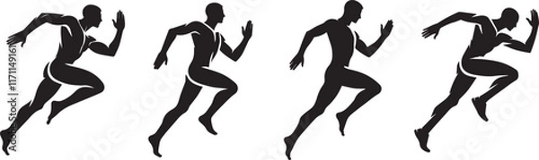Fototapeta Man human figure running vector black silhouette lineart logo icon bundle, athlete run isolated on white background set, creative minimal sports editable clipart