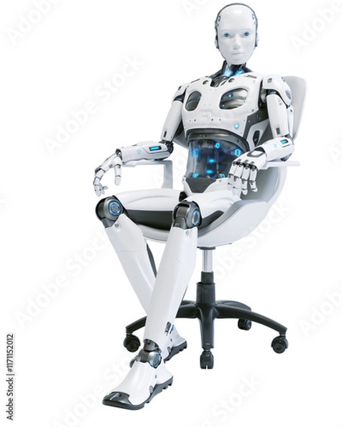 Fototapeta An humanlike robot sits in a chair