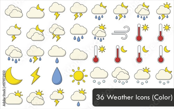 Fototapeta Weather Icons, Vector Icons, Pictogram, color, fill, lines, Icon Pack, Climate