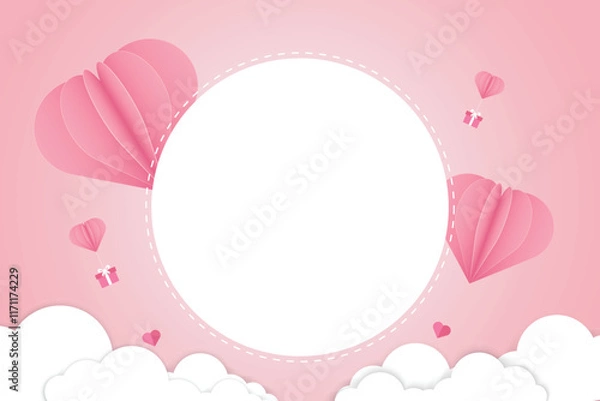Fototapeta Valentine's Day horizontal banner template in paper style with space for text and can be used for sale sale tag.
