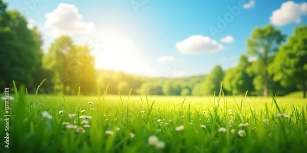 Fototapeta Sunny and Beautiful Nature Field Blurred Background