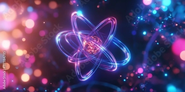 Fototapeta Dynamic atomic structure visualization digital space scientific illustration abstract environment illuminated viewpoint