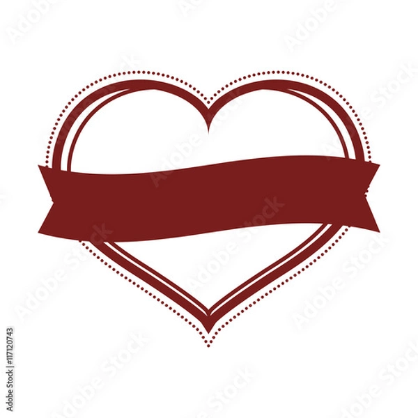 Fototapeta Love concept represented by heart shape and ribbon icon. Isolated and flat illustration