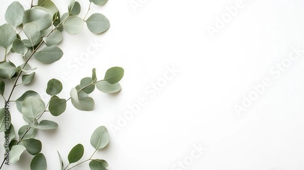 Obraz Eucalyptus leaves on a white background