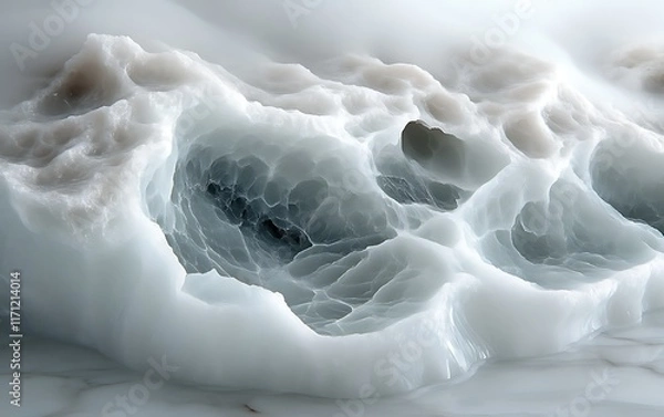 Fototapeta Abstract ice cave texture with porous surface and shadowed recesses.