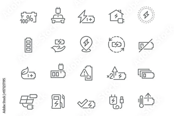 Obraz Vector Line Icons: Battery Charging Essentials for Smart Tech
