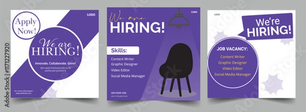 Obraz We are hiring social media post medical specialist doctor nurse banner template.
We are hiring or job vacancy social media post template or square web banner.template or employee recruitment post .

