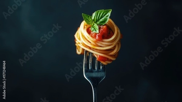 Obraz Spaghetti with Tomato Sauce on a Fork