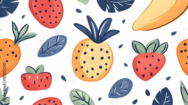 Fototapeta Tropical fruit pattern design, illustration, summer background, website template, digital print.