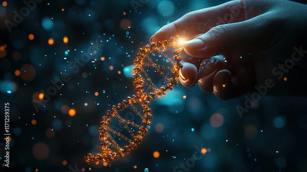 Fototapeta Genetic Engineering Concept: Hand Modifying DNA Structure for Gene Manipulation
