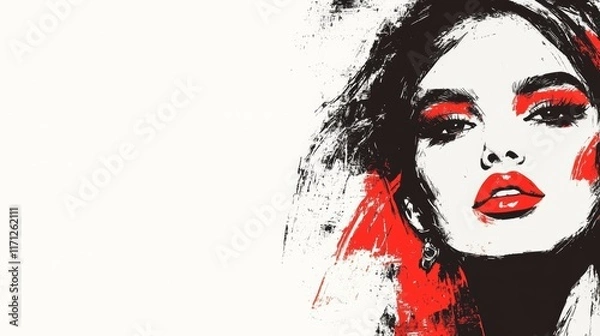 Fototapeta Elegant Black and White Portrait with Bold Red Accents on a Minimalist Background