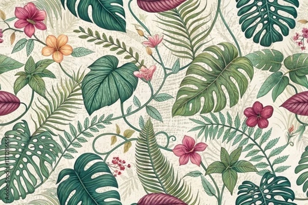 Fototapeta Seamless pattern of pant and flower for background, wallpaper, home decorate, textile.