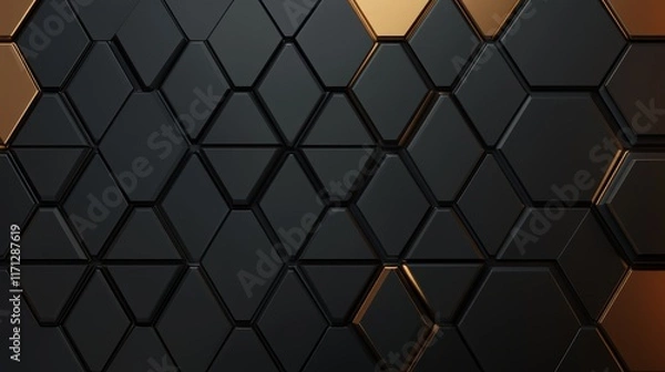 Obraz A modern abstract background featuring hexagonal shapes in black and gold tones.