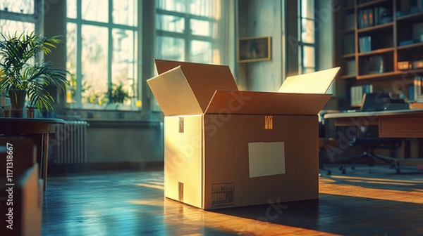 Fototapeta Impact of Company Shutdown: Box of Items Marks Job Termination