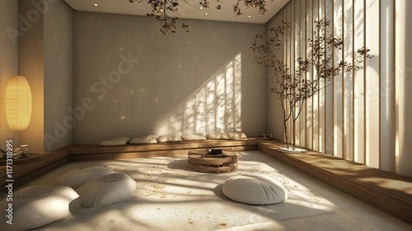 Obraz A serene room designed for meditation and healing as part of a holistic health practice.