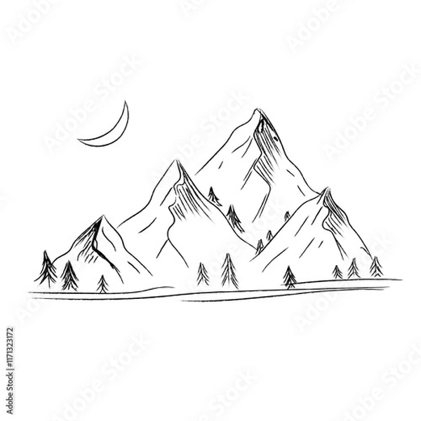 Fototapeta Mountains, sketch, hand drawings, vector illustration
