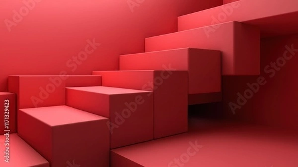 Obraz A 3D illustration of blocks stacking upward in a conceptual representation of progress.