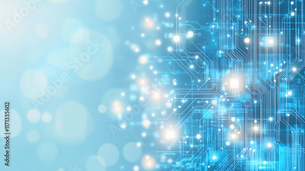 Fototapeta Digital Technology Abstract Background with Circuit Board Pattern and Bokeh Lights - Futuristic Tech Concept