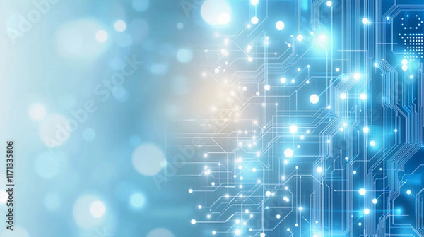 Fototapeta Digital Technology Abstract Background with Circuit Board Pattern and Bokeh Lights - Futuristic Tech Concept