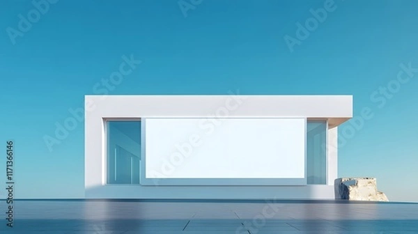 Fototapeta Modern Minimalist White Building With Blank Signage
