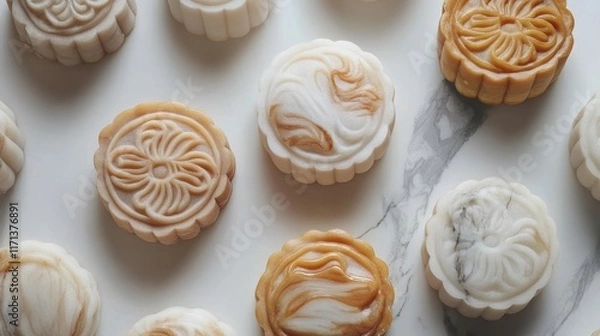 Obraz Elegant Mooncakes with Marble-Like Crust Designs