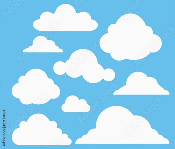 Obraz Cloud. Abstract white cloudy set isolated on blue background. Vector illustration