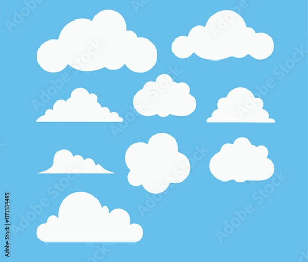 Obraz Cloud. Abstract white cloudy set isolated on blue background. Vector illustration