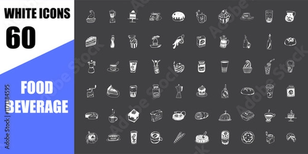 Obraz Hand drawn food beverage illustration. Sketch style breakfast, lunch white icons. doodle line art. simple sign.
