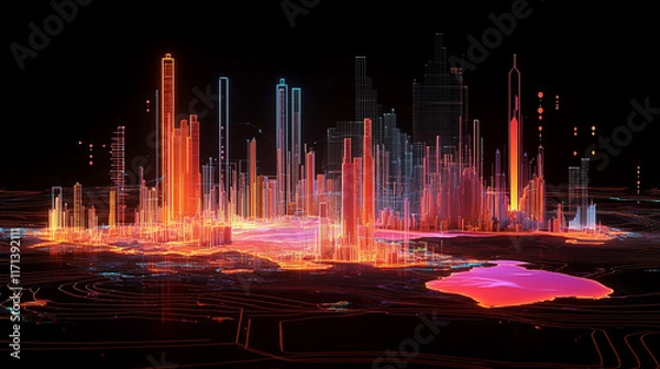 Fototapeta abstract dot point connect with gradient line concept world map, world map overlaid with interconnected lines and neon light effect, abstract digital planet world map background communication concept.
