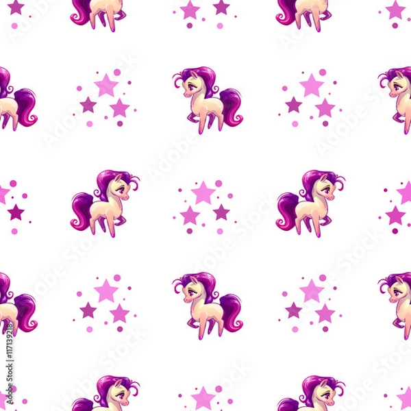 Fototapeta Cute seamless pattern with little cartoon horse