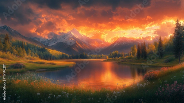 Obraz sunset in the mountains