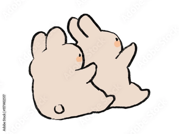 Obraz くっついたうさぎのゆるい手描きイラスト