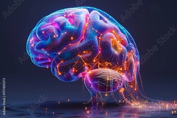 Fototapeta A Digital Illustration of a Human Brain in Detailed and Vibrant Artistic Style