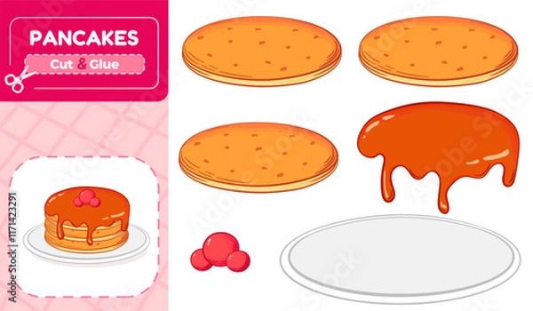 Fototapeta Printable Cut and Glue Game for Kids to Assemble Pancakes