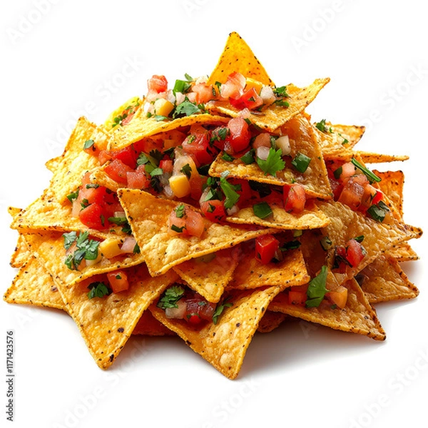 Fototapeta Crispy Nachos with Salsa, Cheese, and Cilantro