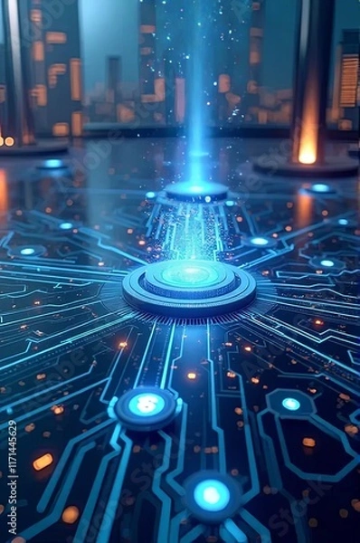 Fototapeta A cryptocurrency Coin in a digital space with binary code in the background