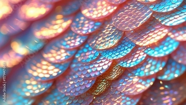 Fototapeta Iridescent Shimmering Fish Scales Close-up