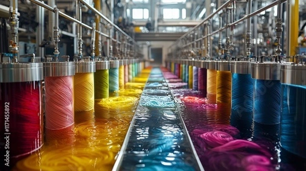 Obraz Vibrant Dye Process in Textile Manufacturing Facility