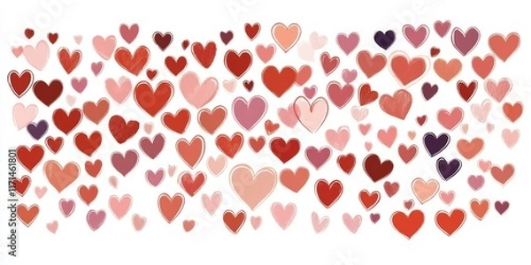 Fototapeta Colorful arrangement of hearts in flat design showcasing love and affection on a clean white background
