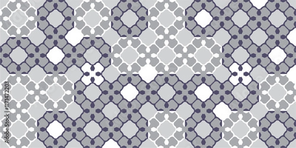 Fototapeta monochrome geometrical patterns. White, gray grille texture in Arabic, Oriental style. A seamless vector background.
