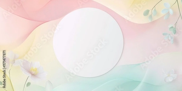 Fototapeta Delicate floral arrangement on pastel colors with a blank circle for text or design
