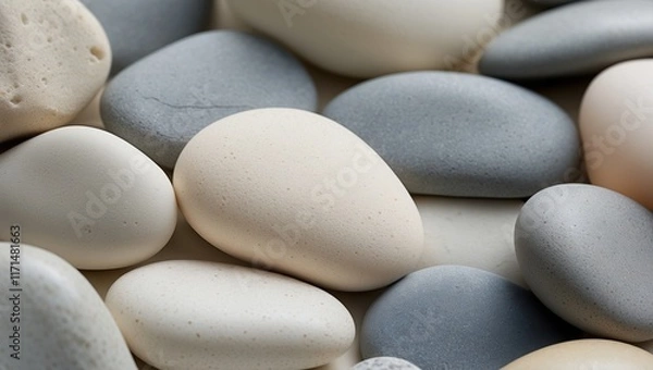 Fototapeta Smooth Gray and White Pebbles for Relaxation Themes