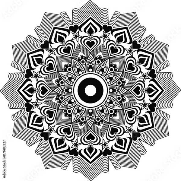 Obraz Outline Mandala for Coloring Book Page. Oriental Mandala vector. Mandala Coloring book line art vector illustration. Vector abstract mandala pattern.